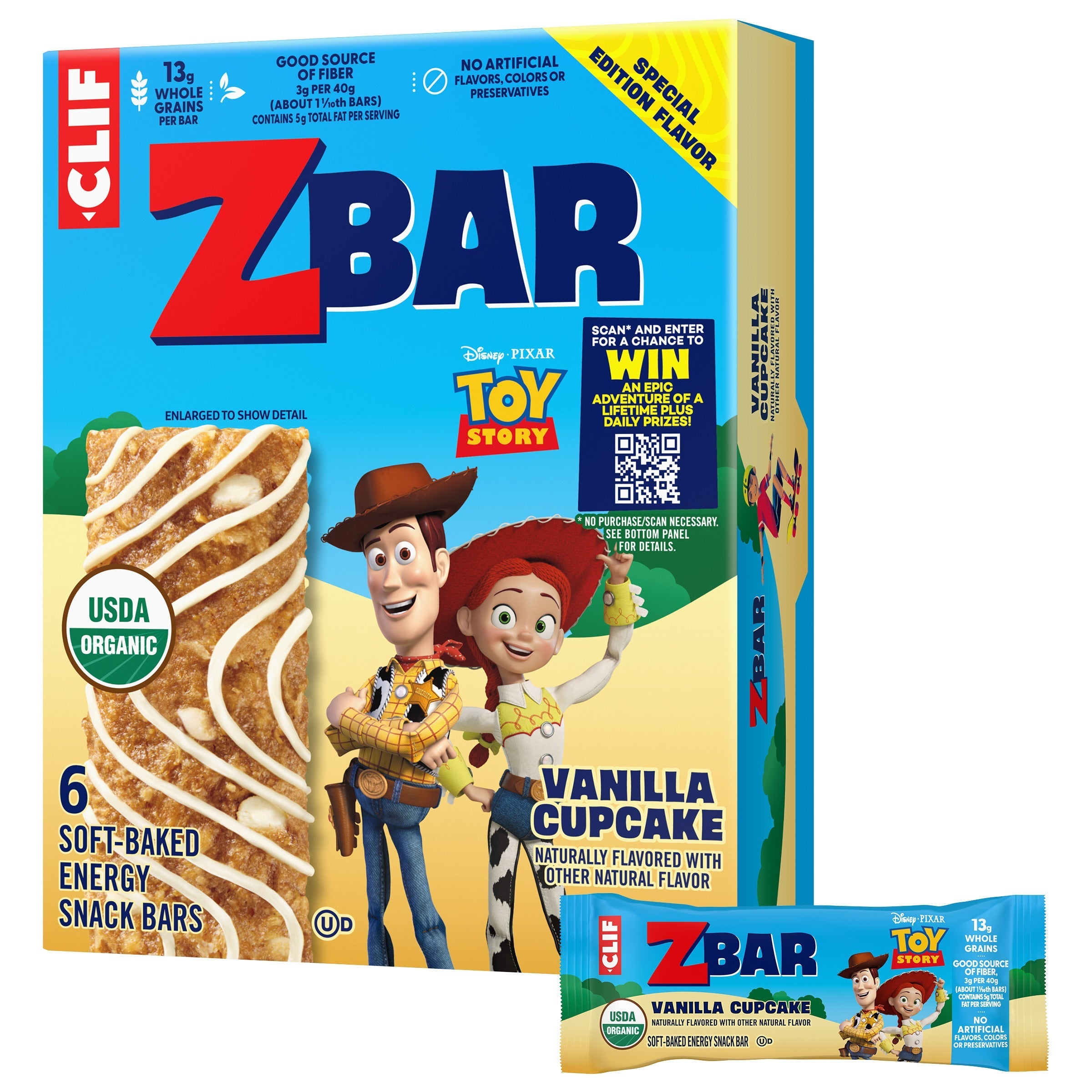 Toy Story - Vanilla Cupcake - Soft-Baked Energy Snack Bars - Non-GMO - 13g Whole Grains - USDA Organic Granola Bars (6 Pack) T6