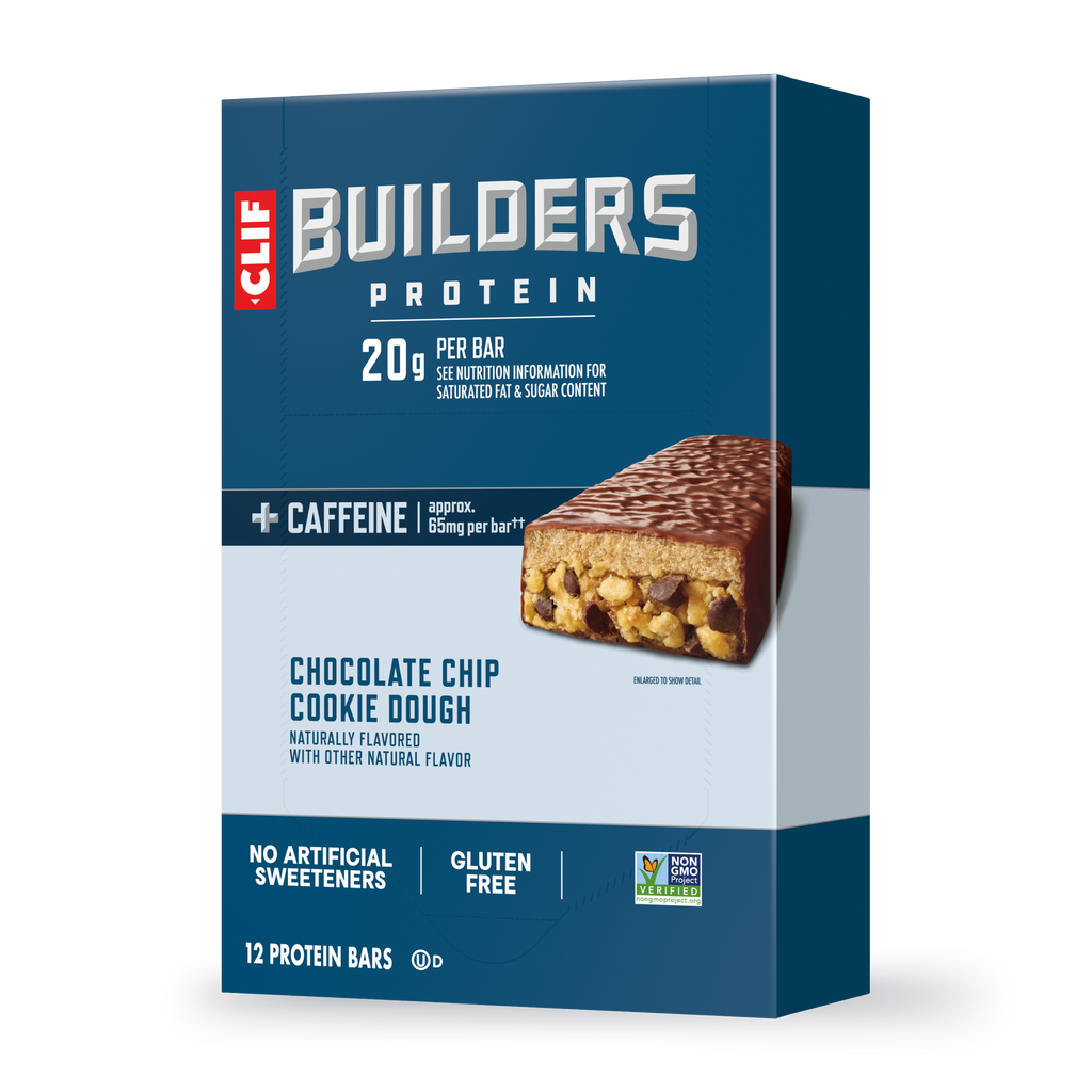 CLIF + Caffeine Chocolate Chip Cookie Dough Flavor Plant Based Protein Bars T0