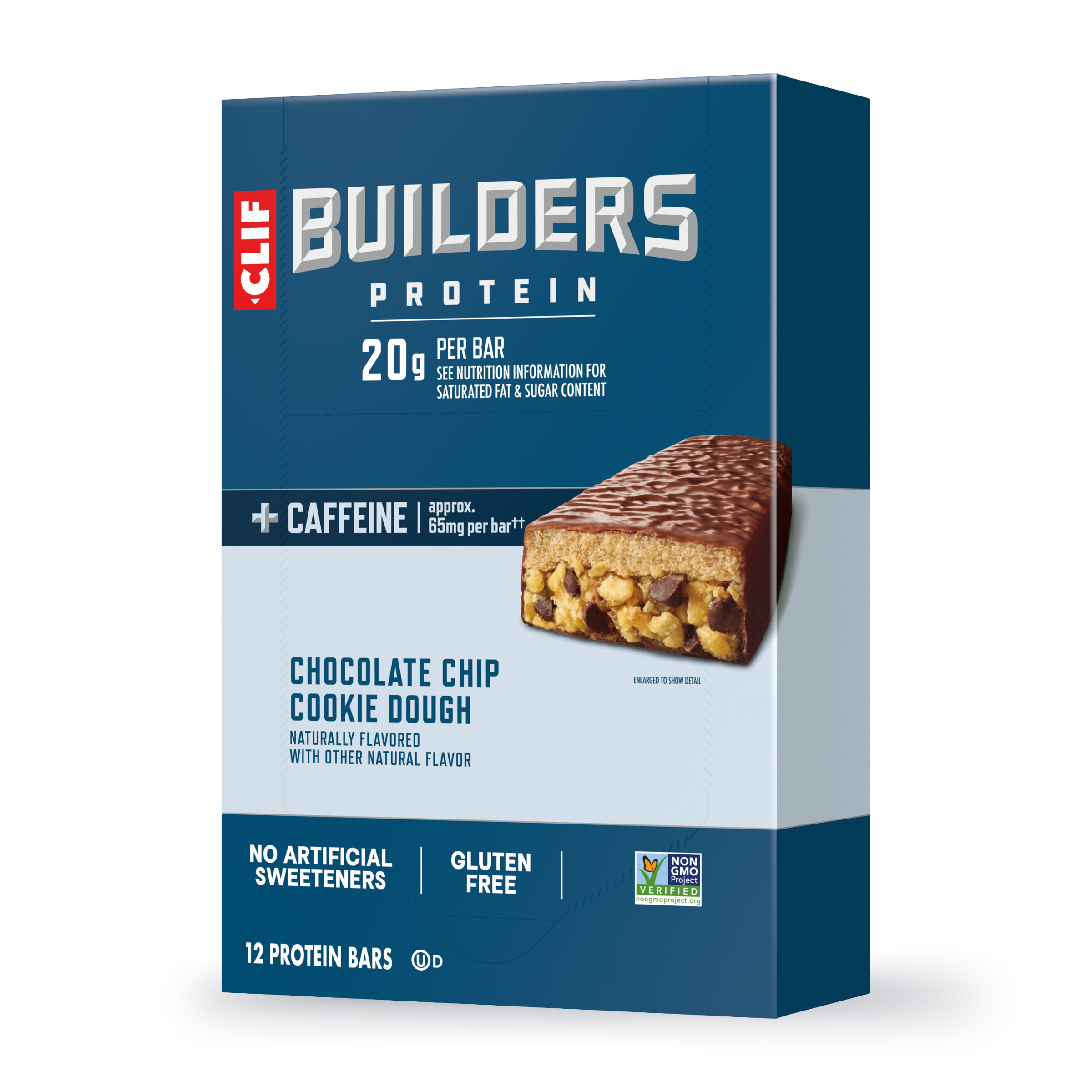CLIF + Caffeine Chocolate Chip Cookie Dough Flavor Plant Based Protein Bars T0