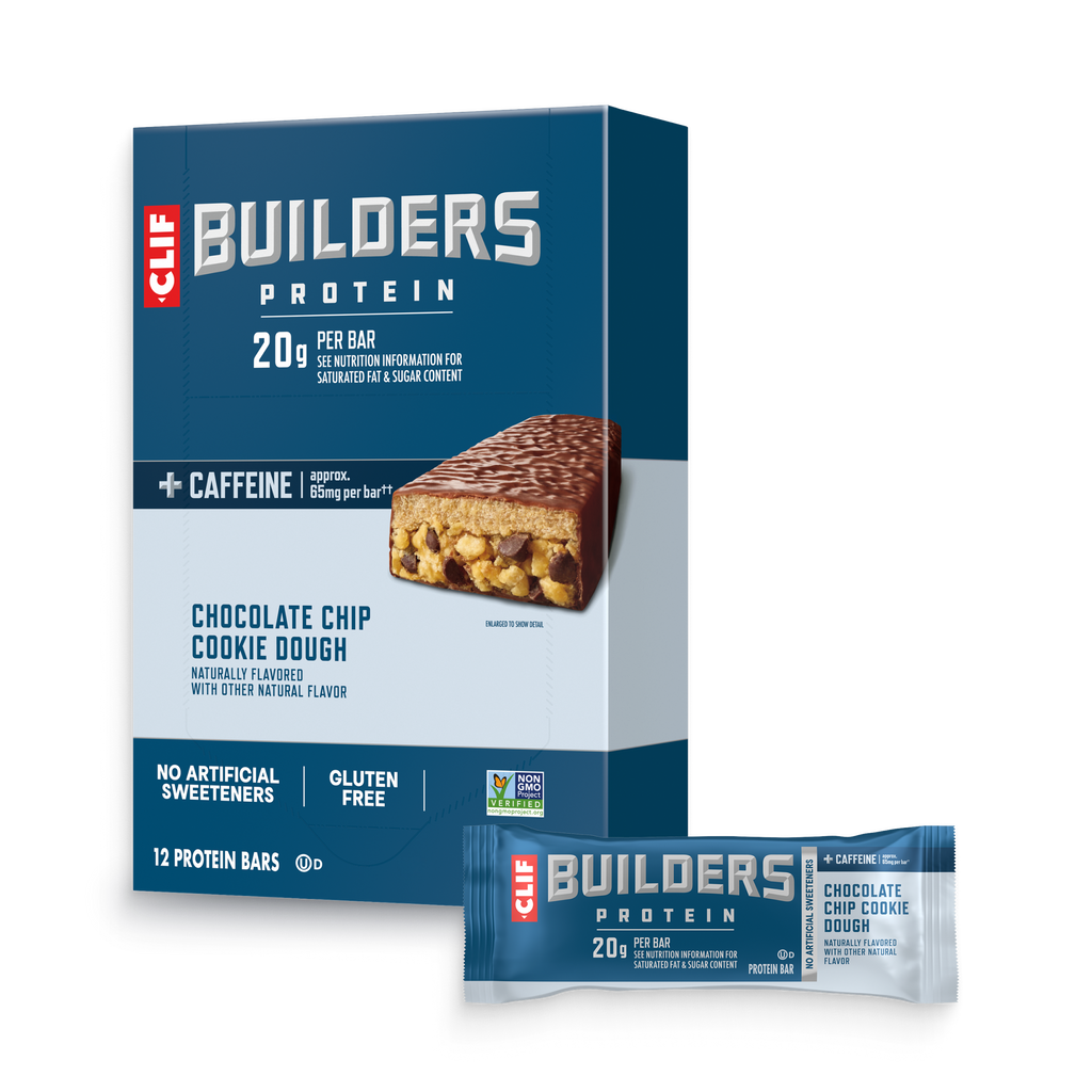 CLIF + Caffeine Chocolate Chip Cookie Dough Flavor Plant Based Protein Bars T0