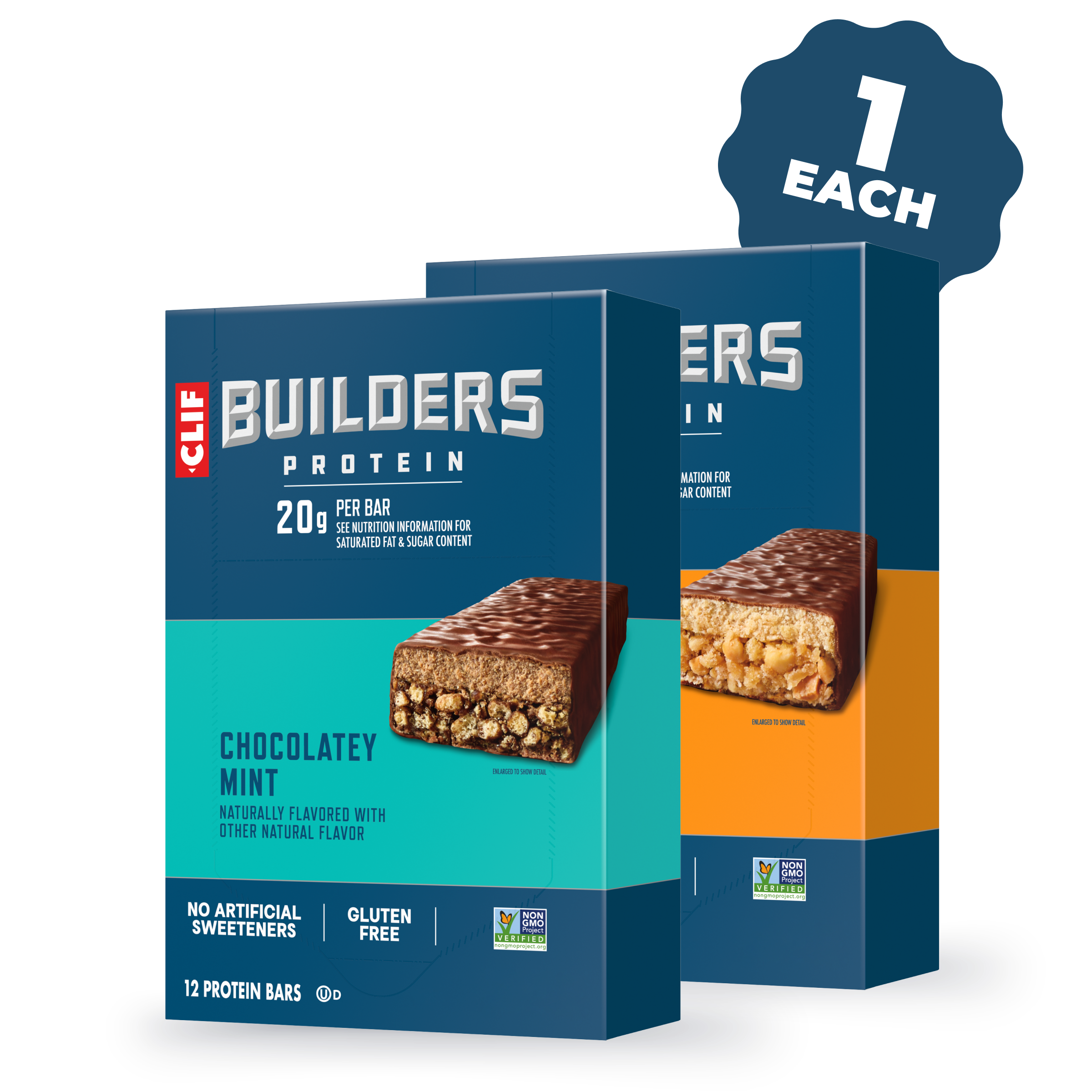 CLIF Chocolatey Mint and Chocolatey Peanut Butter Plant Based Protein Bars Variety Pack, 24 Bars K1