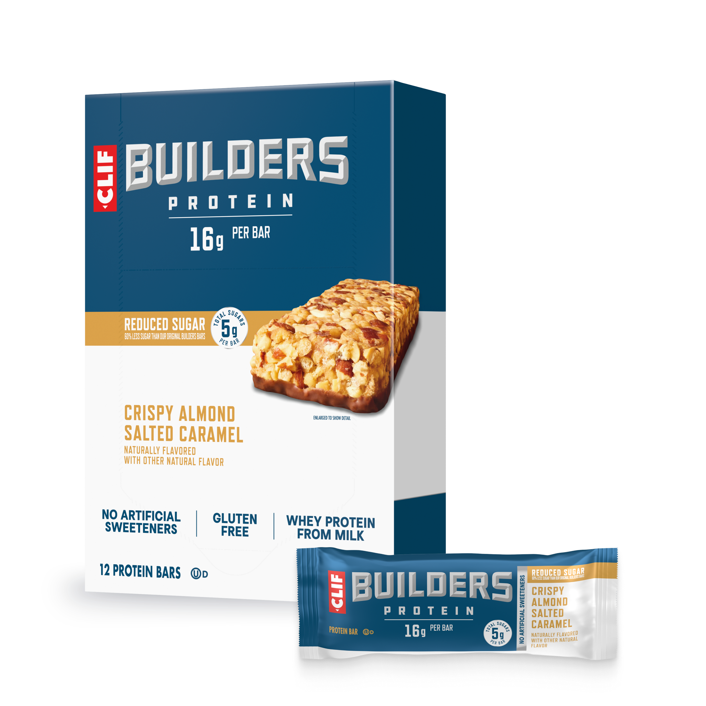 CLIF Crispy Almond Salted Caramel Protein Bar, Reduced Sugar Q7