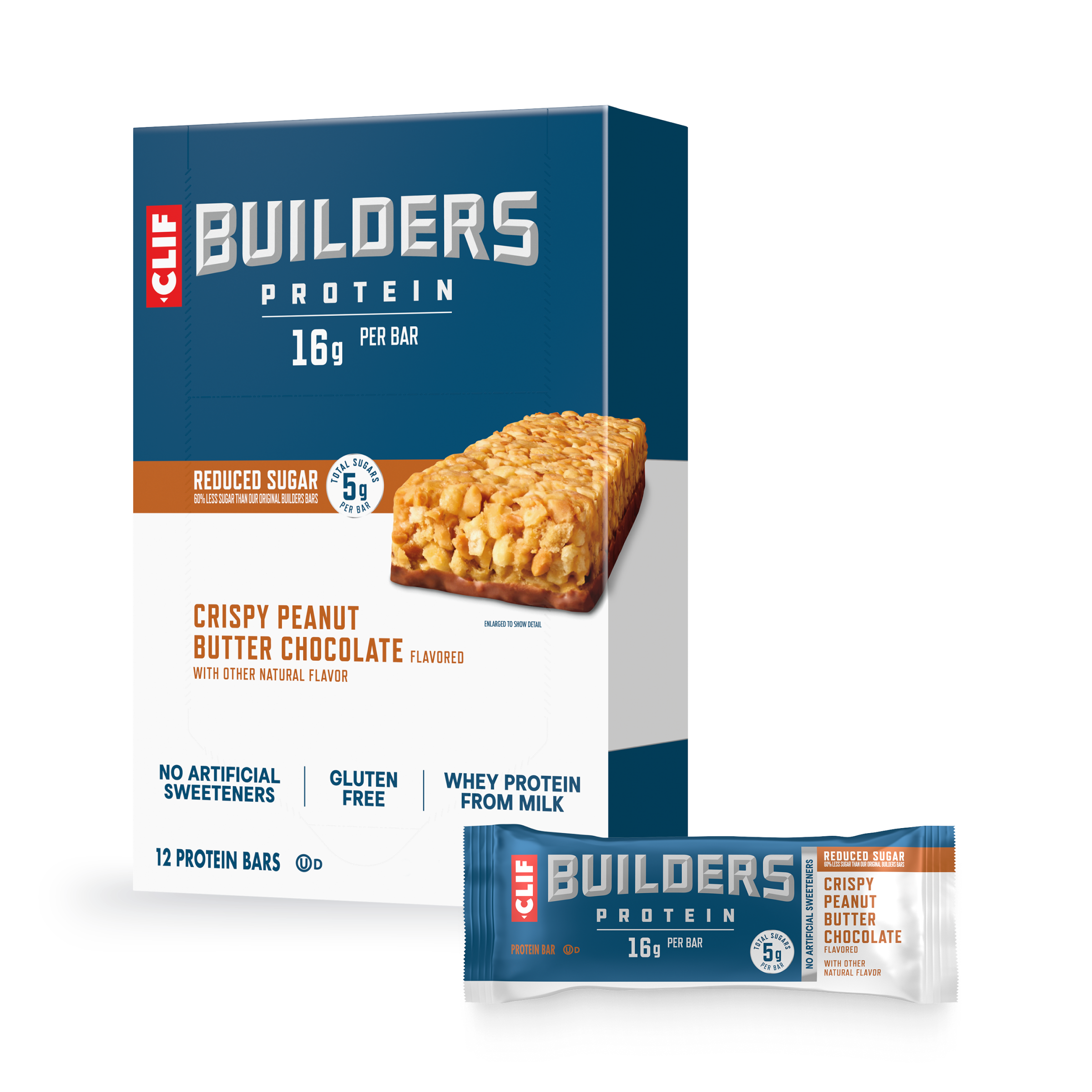 CLIF Crispy Peanut Butter Chocolate Flavored Protein Bar, Reduced Sugar X6