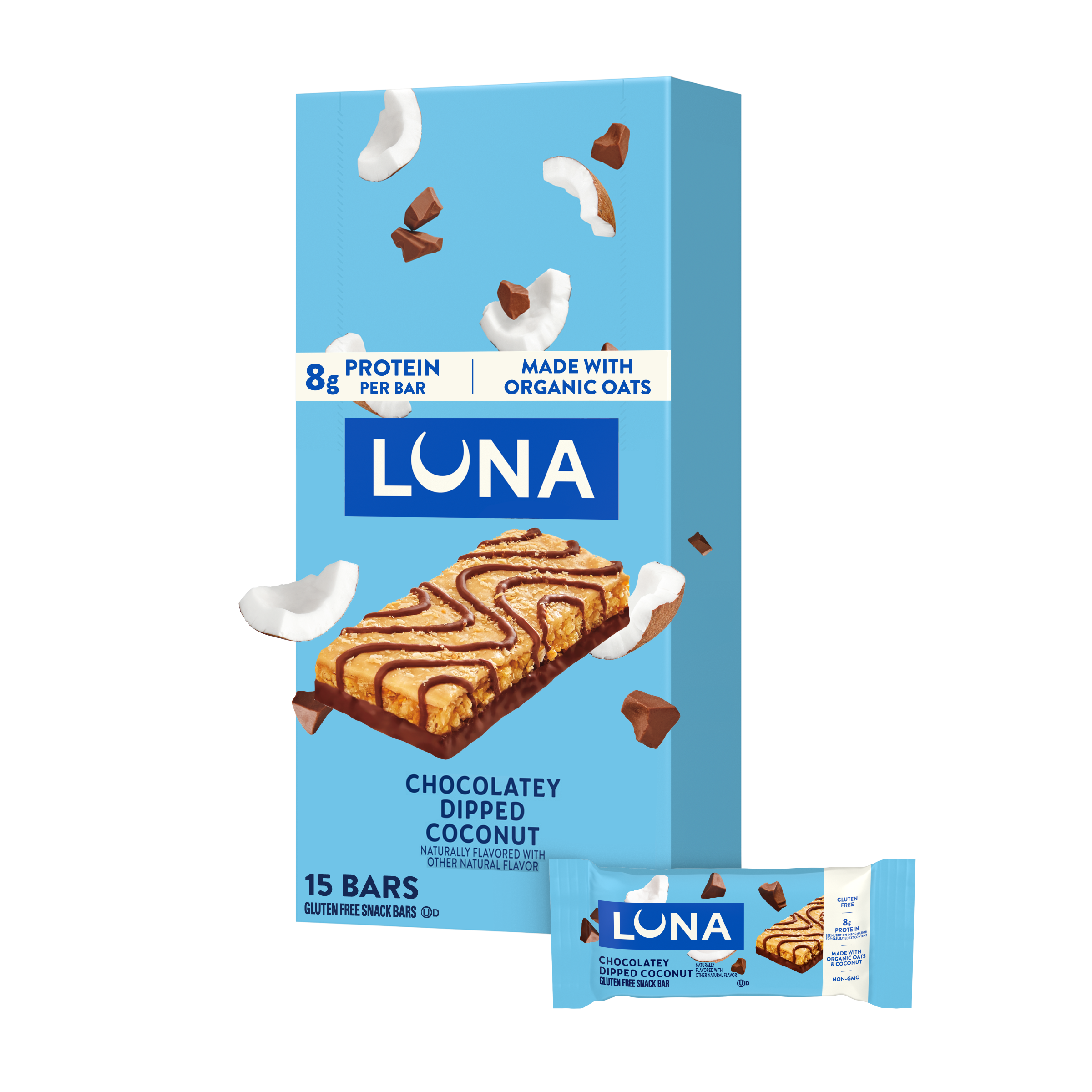 Bar Chocolatey Dipped Coconut Flavor Gluten Free Snack Bars, Non-GMO Protein Bars W0